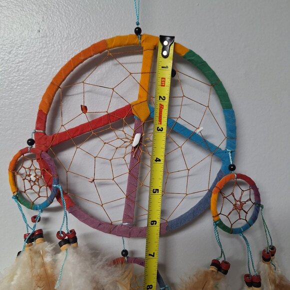 Peace Sign Rainbow Dreamcatcher‎ Feathers Beads Handmade Boho Native Traditions - Picture 8 of 10